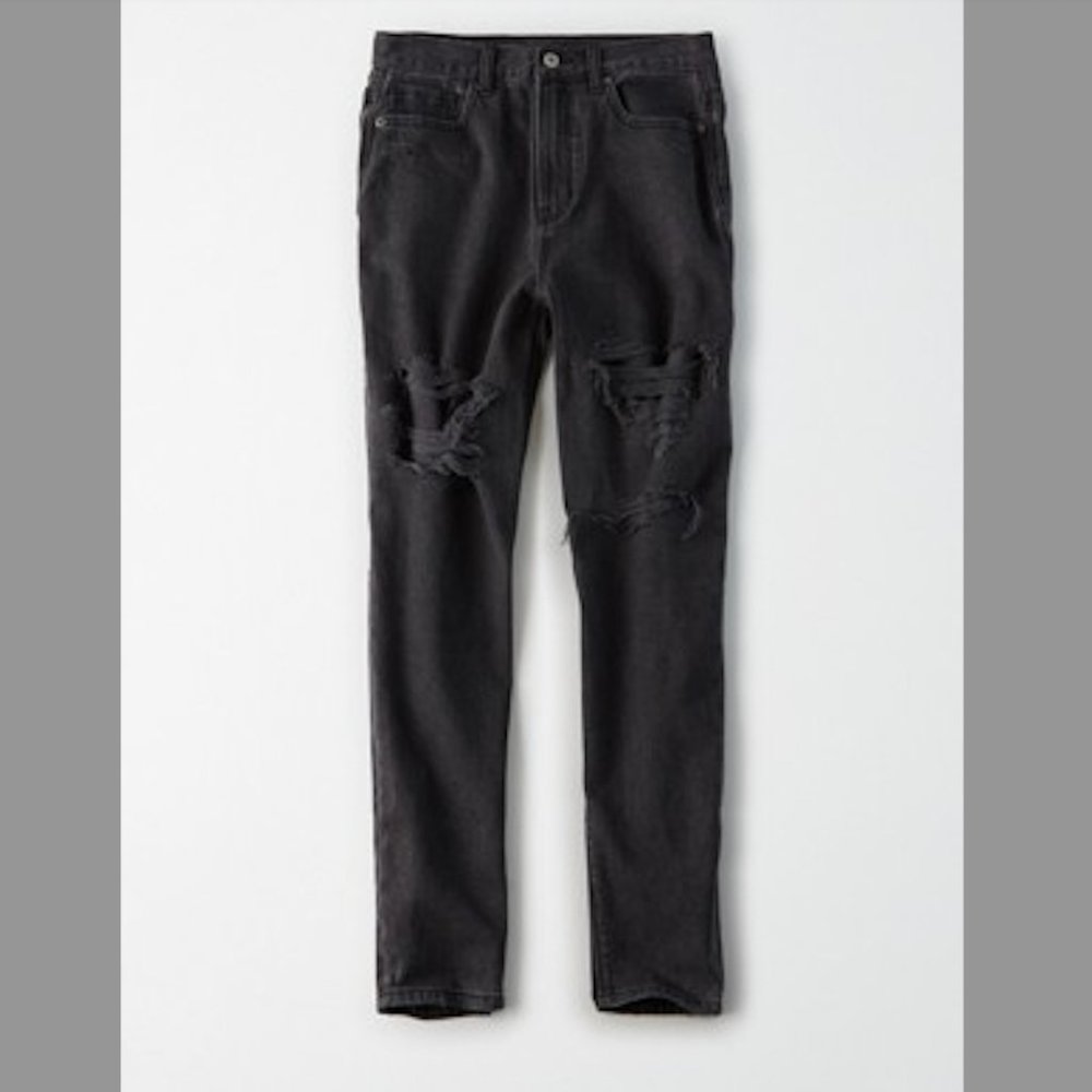 AE Black Ripped Mom Jean